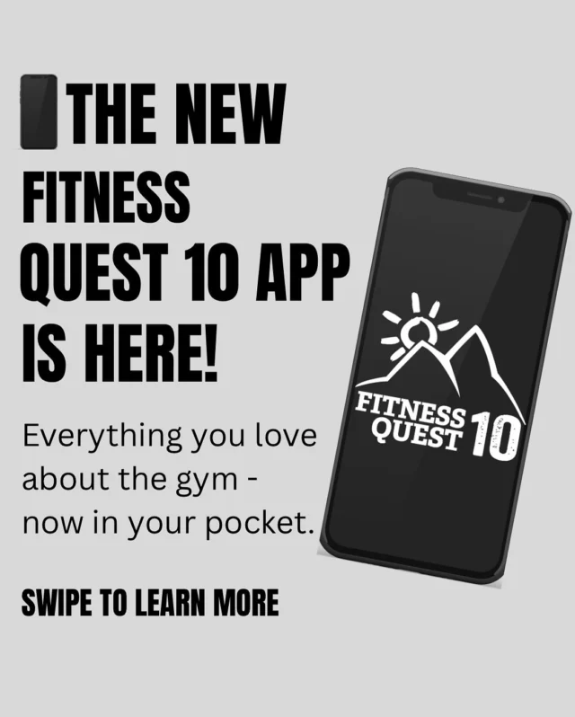 🎉Our NEW FITNESS QUEST 10 App is HERE!💪
.
Take your fitness journey to the next level with our brand new FQ10 mobile app - designed to make your experience with us even better!
.
Now you can 
✅Book classes in seconds
✅Track your workouts and achievements 
✅View your account balance & purchase history
✅Reserve spots in our popular camps & workshops
✅Buy class packs & memberships on the go
✅See your fitness milestones and celebrate your progress
.
No more waiting to call during business hours or rushing to the front desk. Our community asked for more convenience, and we delivered!
.
Whether your a busy professional, parent on the go, or just like having everything at your fingertips, the FQ10 app puts the power of our facility right in your pocket
.
Available NOW on the Apple App Store & Google Play Store - just search “FQ10” and look for our logo. Download today and experience the FQ10 difference!